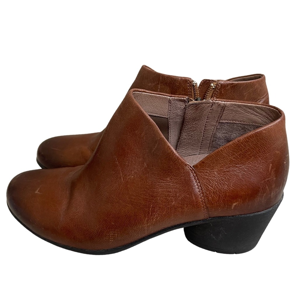 Dansko Raina Tan Leather Ankle Boots Side Zip Block Heel Sz 7.5-8 Brown Womens